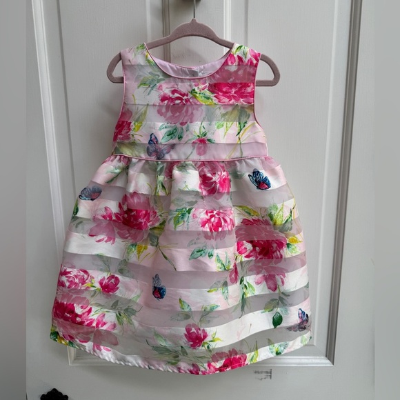 NWOT Wonder Nation 3T Girls Pink and White Floral Stripe Sleeveless Formal Dress - Picture 1 of 4
